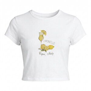 NWOT Orange Kiss Limoncello Capri Italy Graphic Baby Tee White Slim Crop Top M